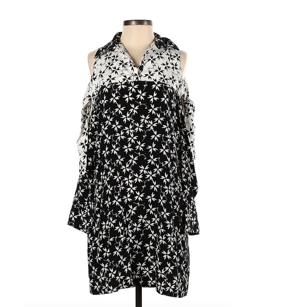 Tanya Taylor Intermix - Floral Black & White Cut Out Silk Mini Dress XS 0/2